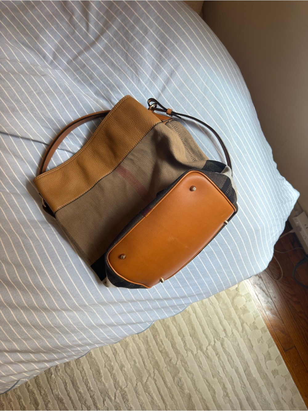 Burberry Leather & Canvas Ashby Tassel Bucket Bag - Picture 5 of 10